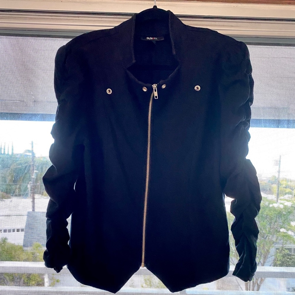 Style And Co. Moto Jacket with Ruched Sleeves EUC